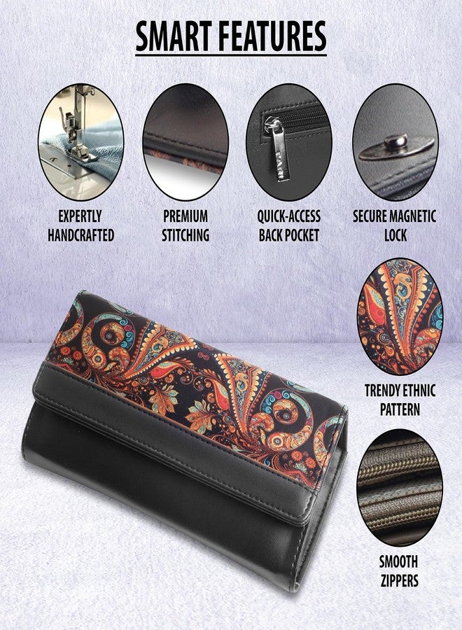 DOSYSO Wallet for Women Girls Stylish Latest Printed Faux Leather with Phone Space Coin Compartment Mobile Storage 4 Card Slots Holder Cash Zip Pockets Hand Clutch for Daily Use Ladies Long Purse (Black) - Image 4